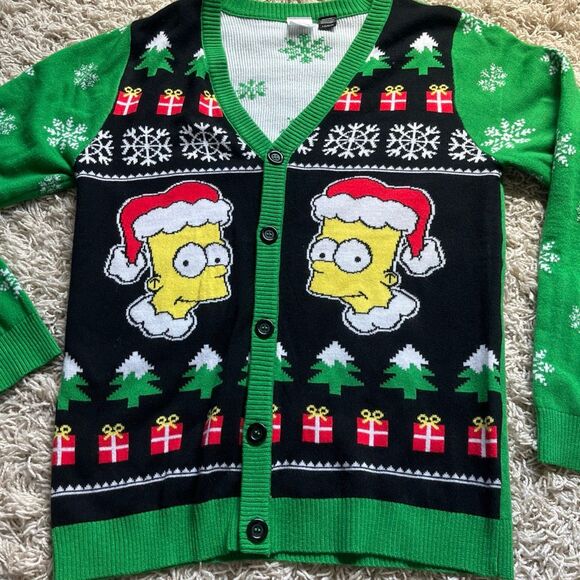 The SImpsons Santa Bart Ugly Christmas Cardigan Sweater Size Large EUC - Picture 2 of 11